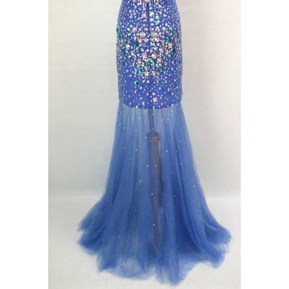 NWT Jovani Authentic Royal Beaded Halter Open-Back - Picture 2 of 8